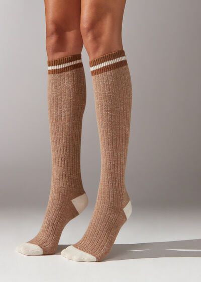 Lange gerippte Socken mit Wolle