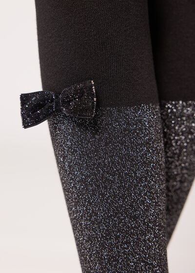 Girls’ Glitter Longuette Tights with Bow