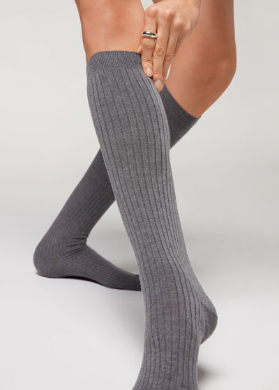 Lange gerippte Socken mit Cashmere