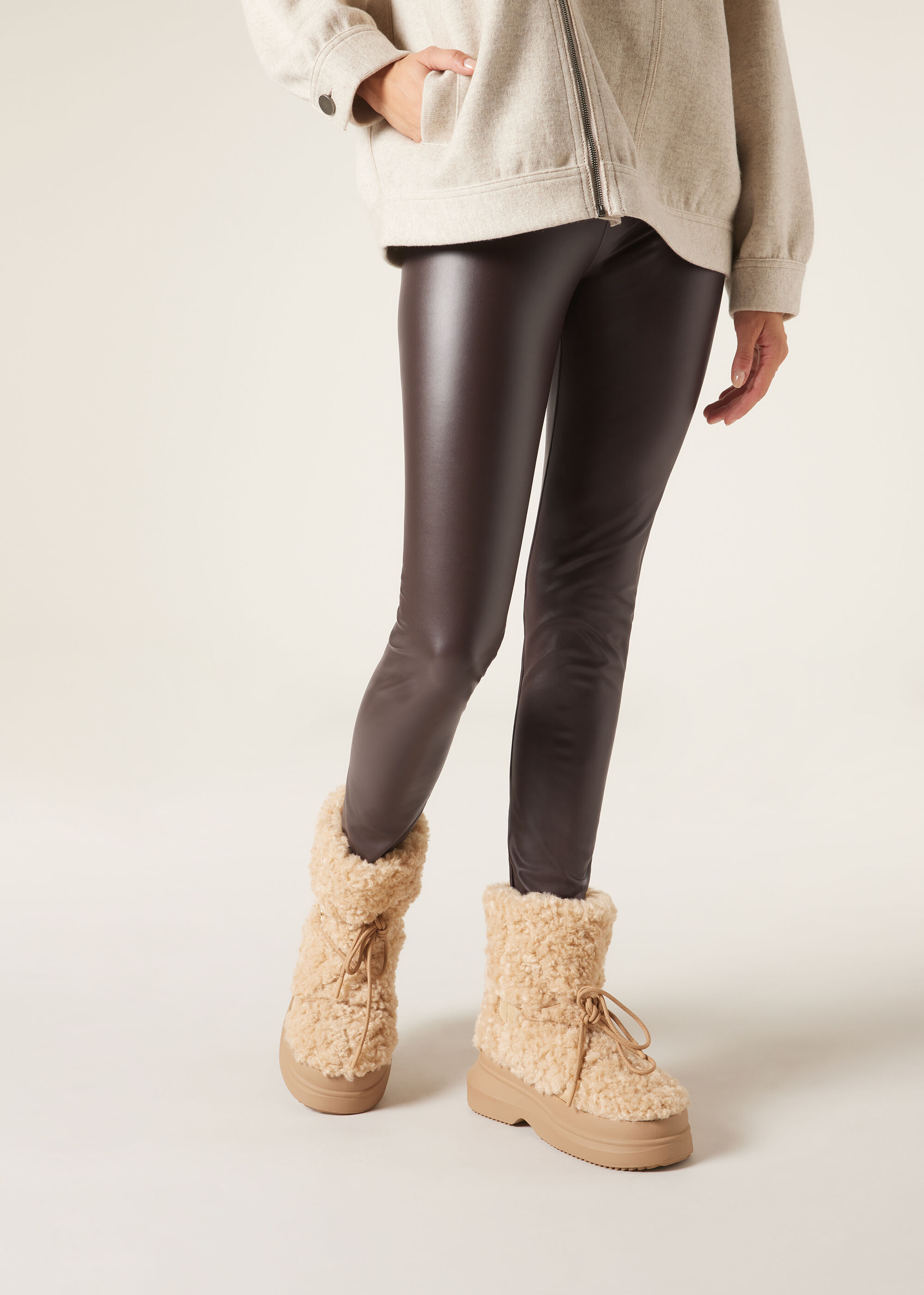 Thermische legging met leerlook