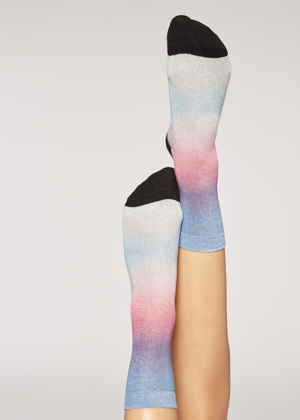 Glitter Short Socks with Dégradé Print