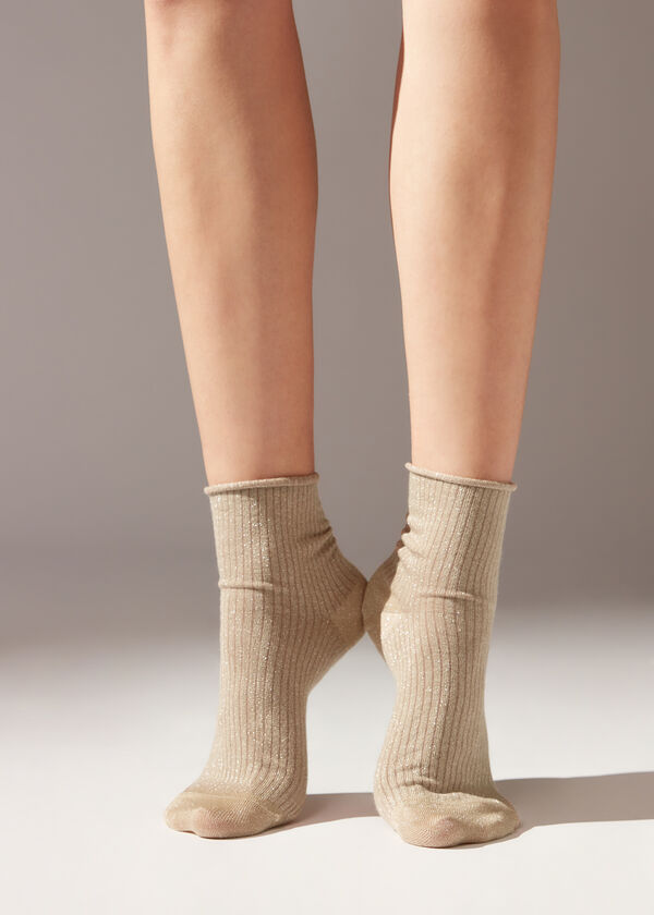 Krátké třpytivé žebrované ponožky