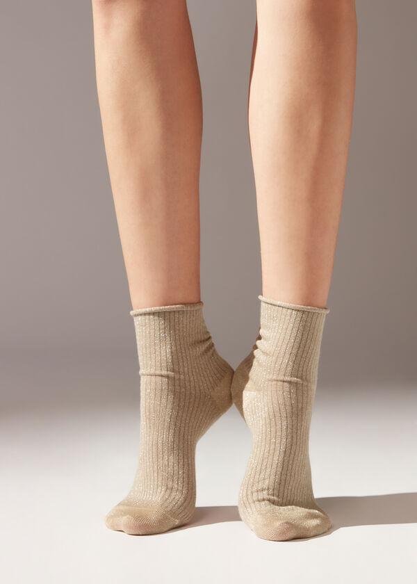 Glitter Ribbed Short Socks