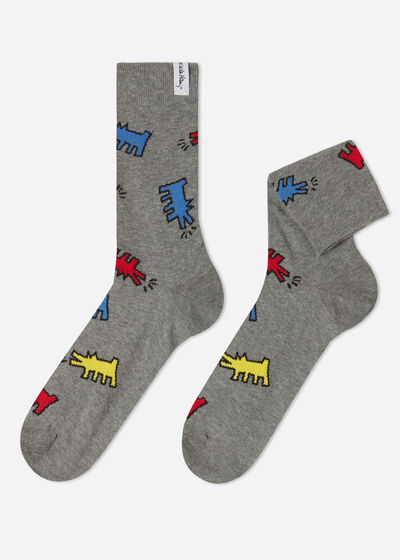 Pánske krátke ponožky s celoplošným motívom Keith Haring™
