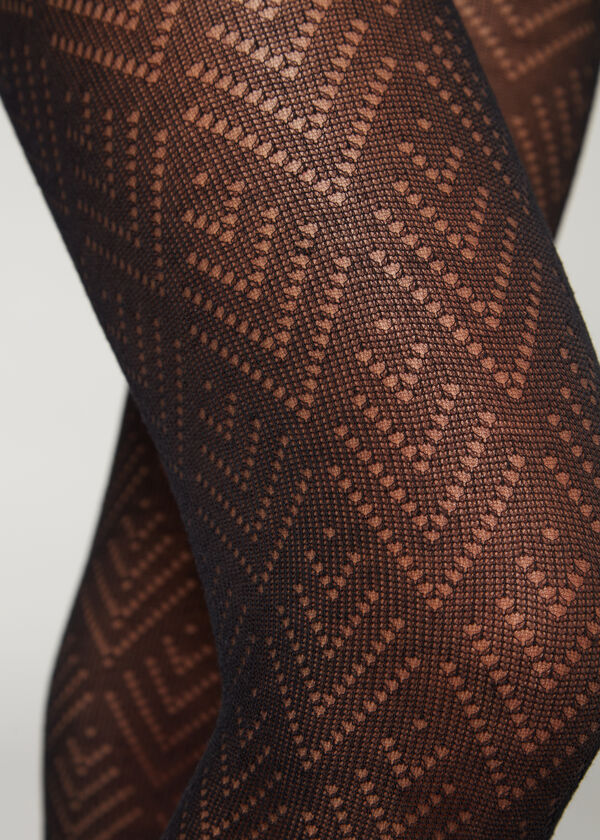 Kašmírové pančuchové nohavice s dierkovaným vejárovým vzorom