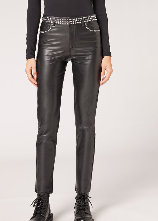 Coated-Effect Thermal Leggings with Stud Detail - Calzedonia