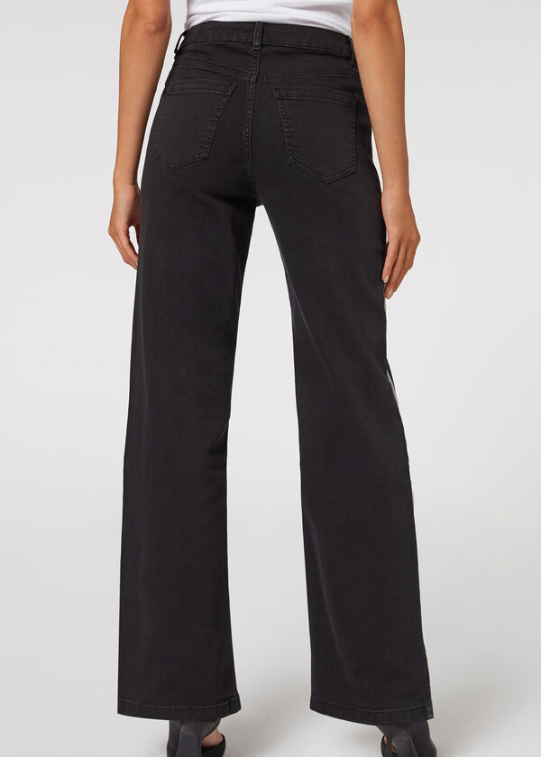 Jeans Wide Leg con Applicazione Gioiello