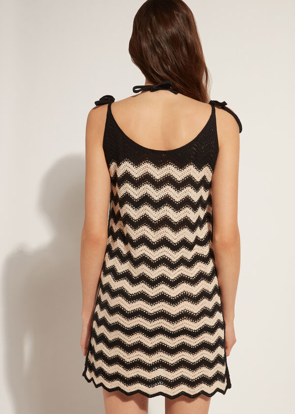 Abito Crochet con Motivo Chevron