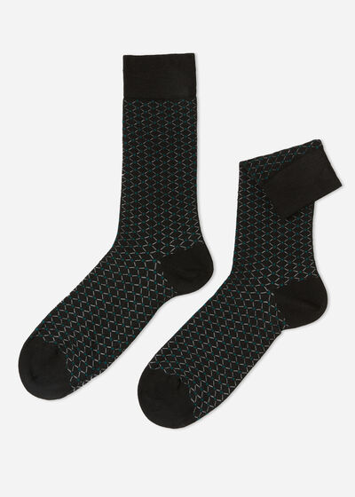 Krátké pánské ponožky s kašmírem a károvaným vzorem