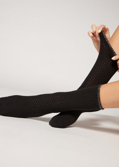 Kratke čarape s kašmirom i rubom sa šljokicama