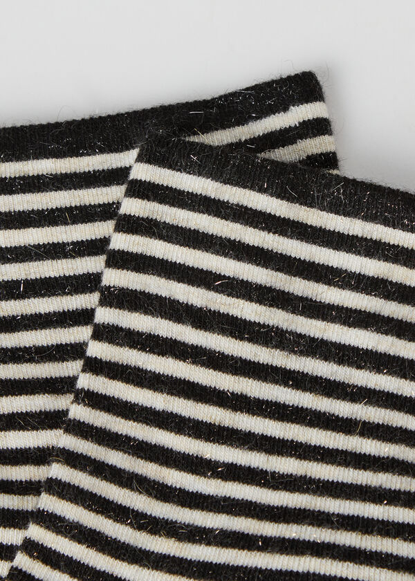 Striped Cashmere Blend Short Socks with Glitter