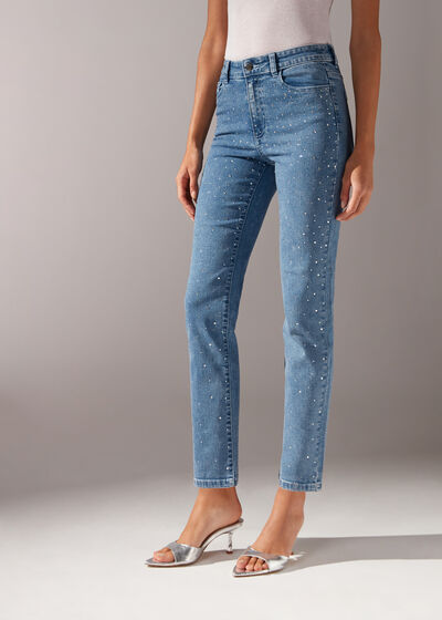 All-Over Diamanté Appliqué Jeans