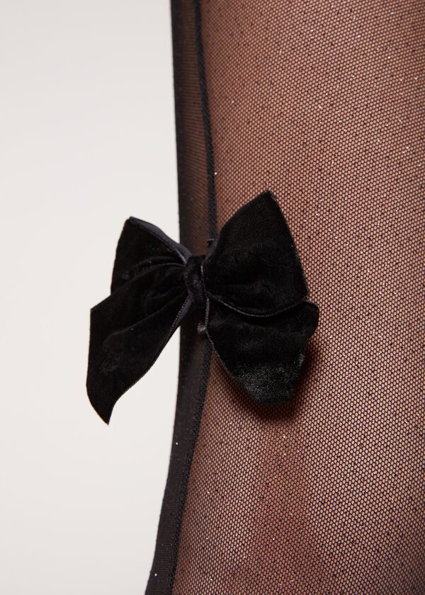 Velvet Bow and Glitter Tulle Tights