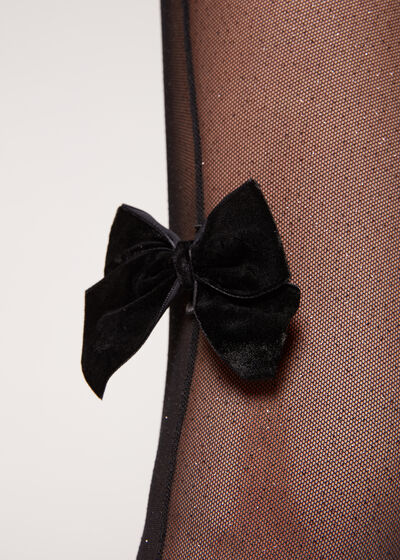 Glittered Tulle Tights with Velvet Bows