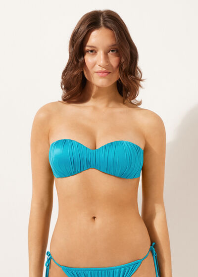 Graduated Padded Bandeau Bikini Top Shiny Satin