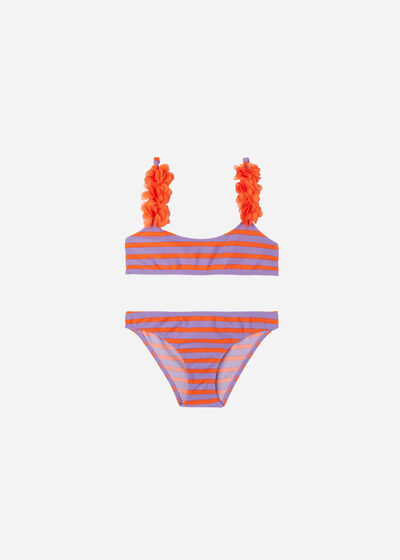 Girls’ Two Piece Swimsuit Stripes and Flowers