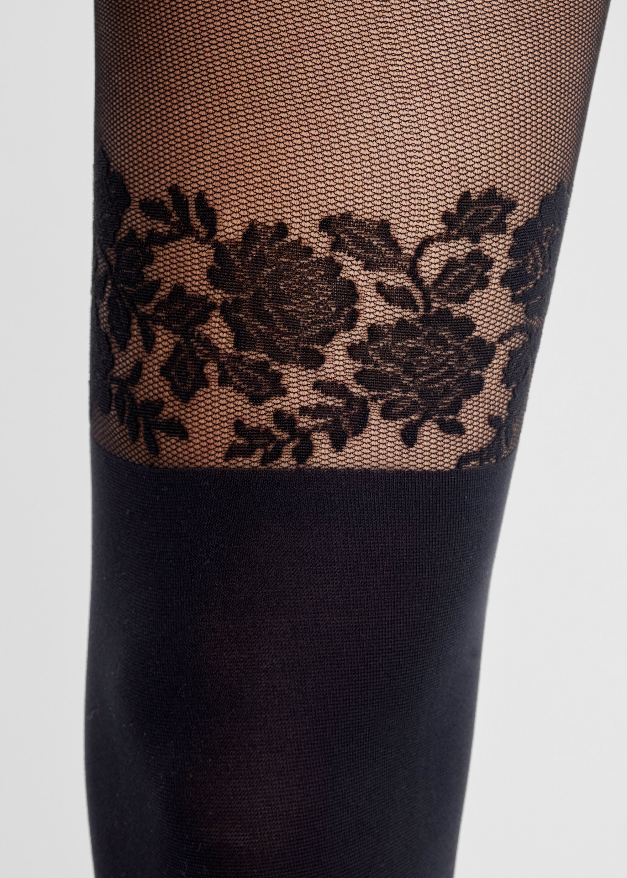 Collant effet chaussettes hautes à fleurs
