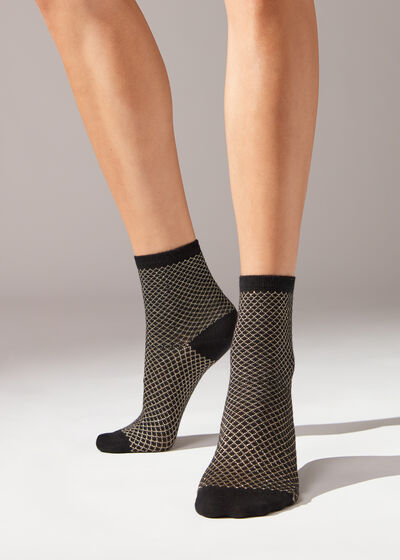 Glitter Diamond-Patterned Short Socks