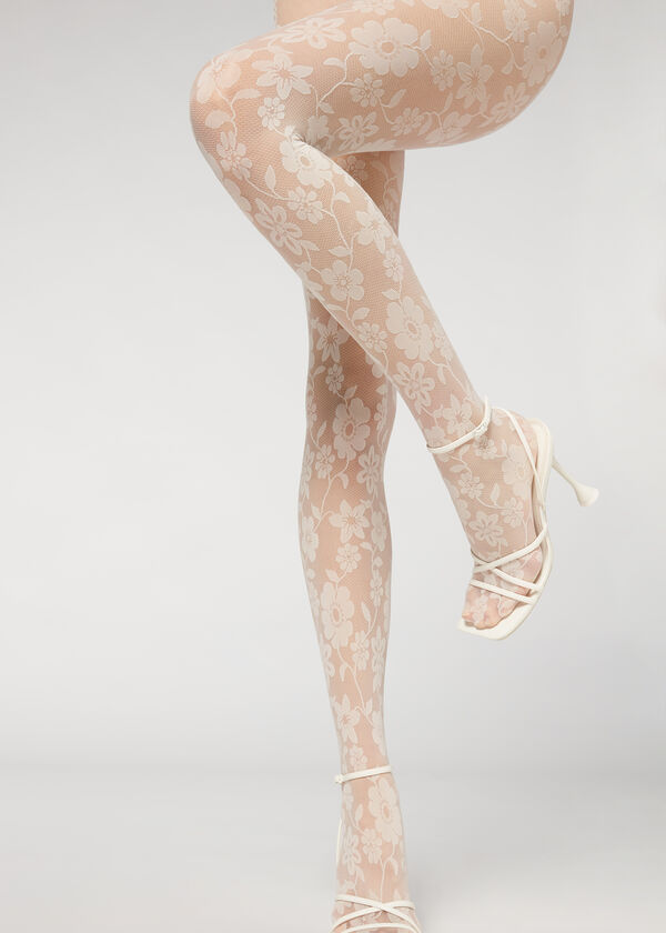Floral Vine-Patterned Tulle Tights - Calzedonia