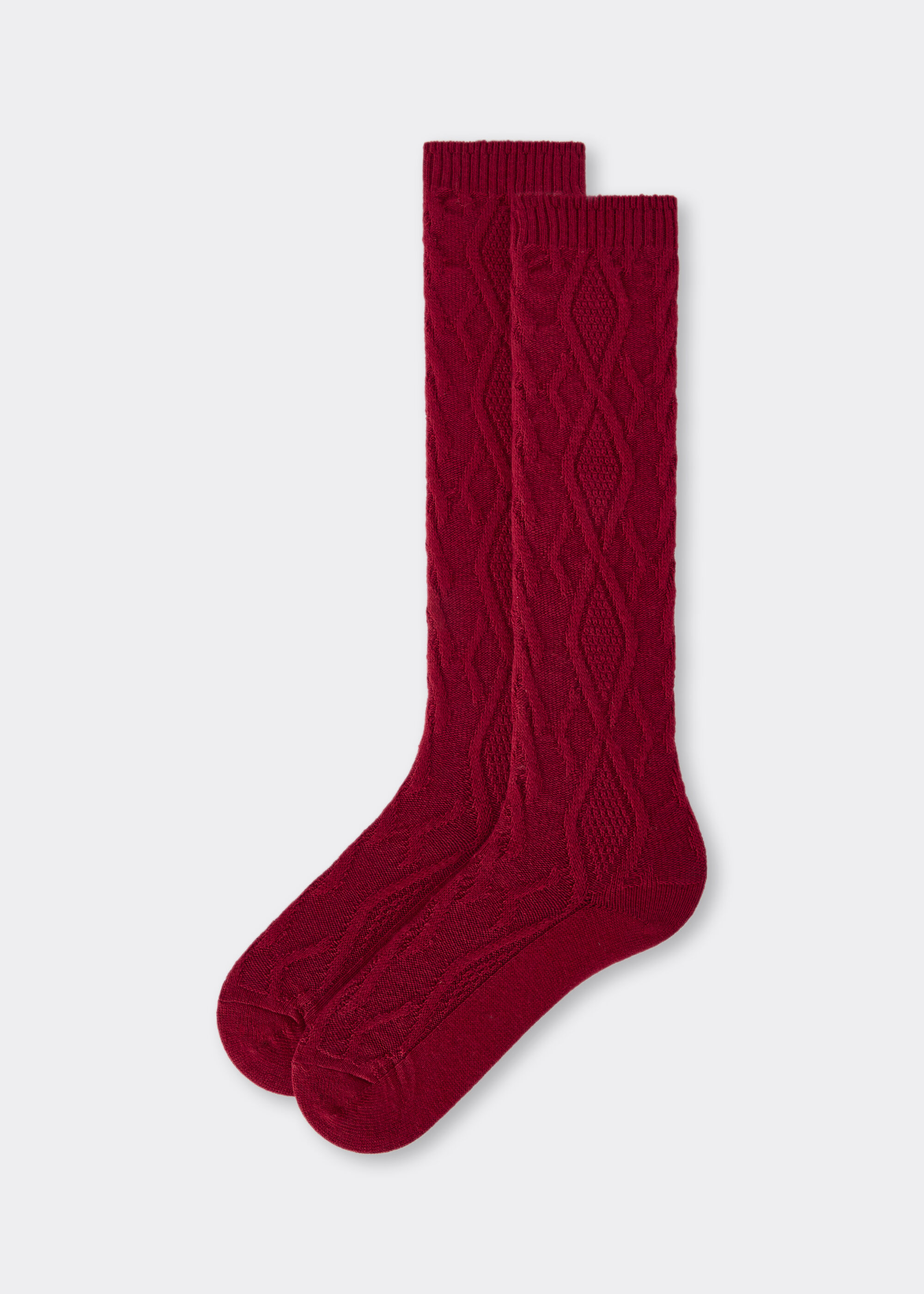 Lange Socken mit Kaschmir und Zopfmuster