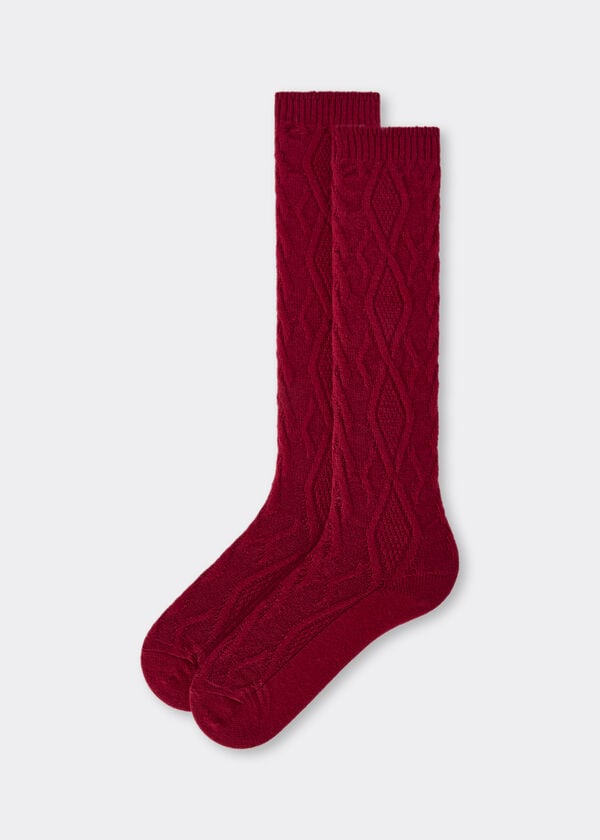 Cable-Patterned Long Socks with Cashmere