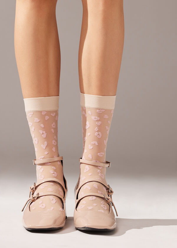 Calcetines cortos transparentes con estampado animal de 15 deniers