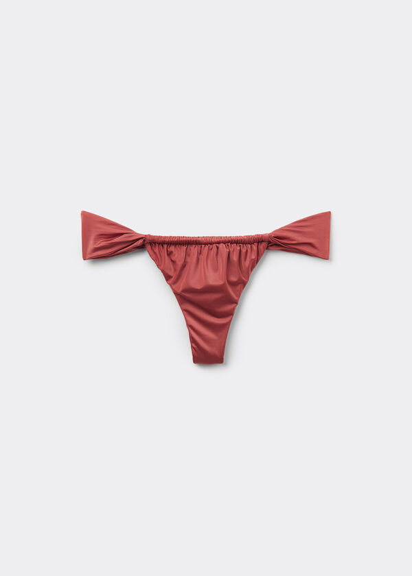 Narrow Tie Brazilian Bikini Bottoms Shiny Satin