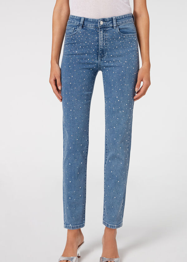 Jeans con Strass All Over