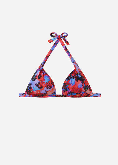 Graduated Padded Triangle Swimsuit Top Blurred Flowers