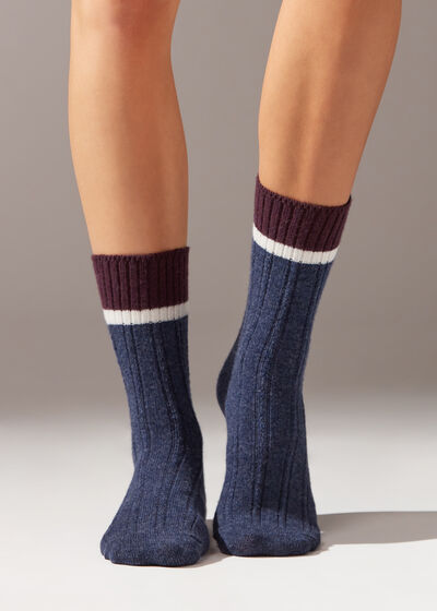 Cashmere Blend Short Socks with Contrast Trim
