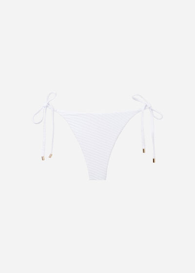 Tie Side Brazilian Bikini Bottoms White Waves