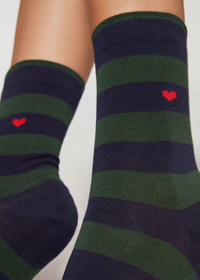 Κοντές Κάλτσες με Ριγέ Μοτίβο και Καρδιά