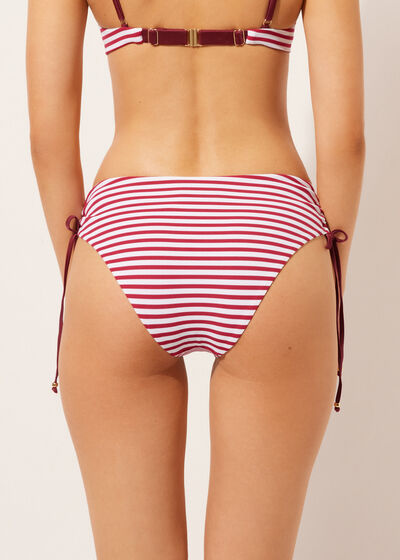 Drawstring High-Waisted Bikini Bottoms Nautical Stripes