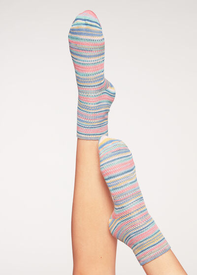 Crochet Effect Multicolor Short Socks