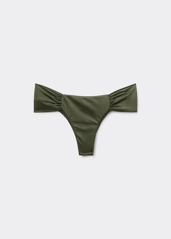 Ruched Brazilian Bikini Bottoms Shiny Satin