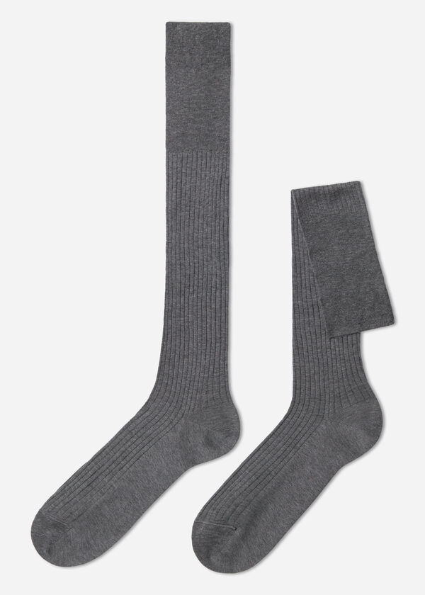 Chaussettes longues côtelées en fil d’Écosse pour homme