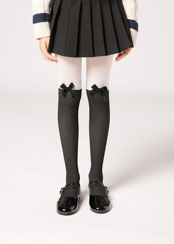 Girls’ Glitter and Bow Over-Knee Tights