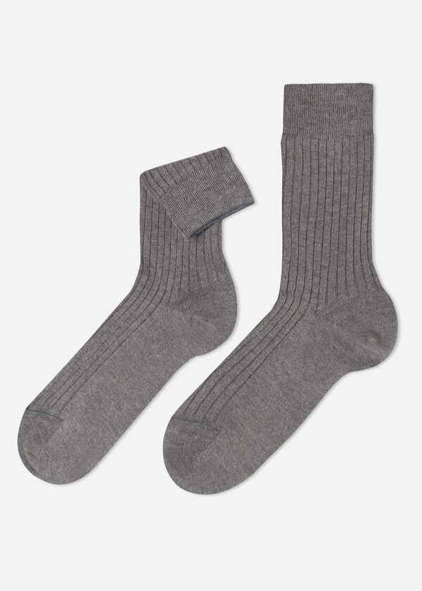 Krátké pánské žebrované ponožky s kašmírem
