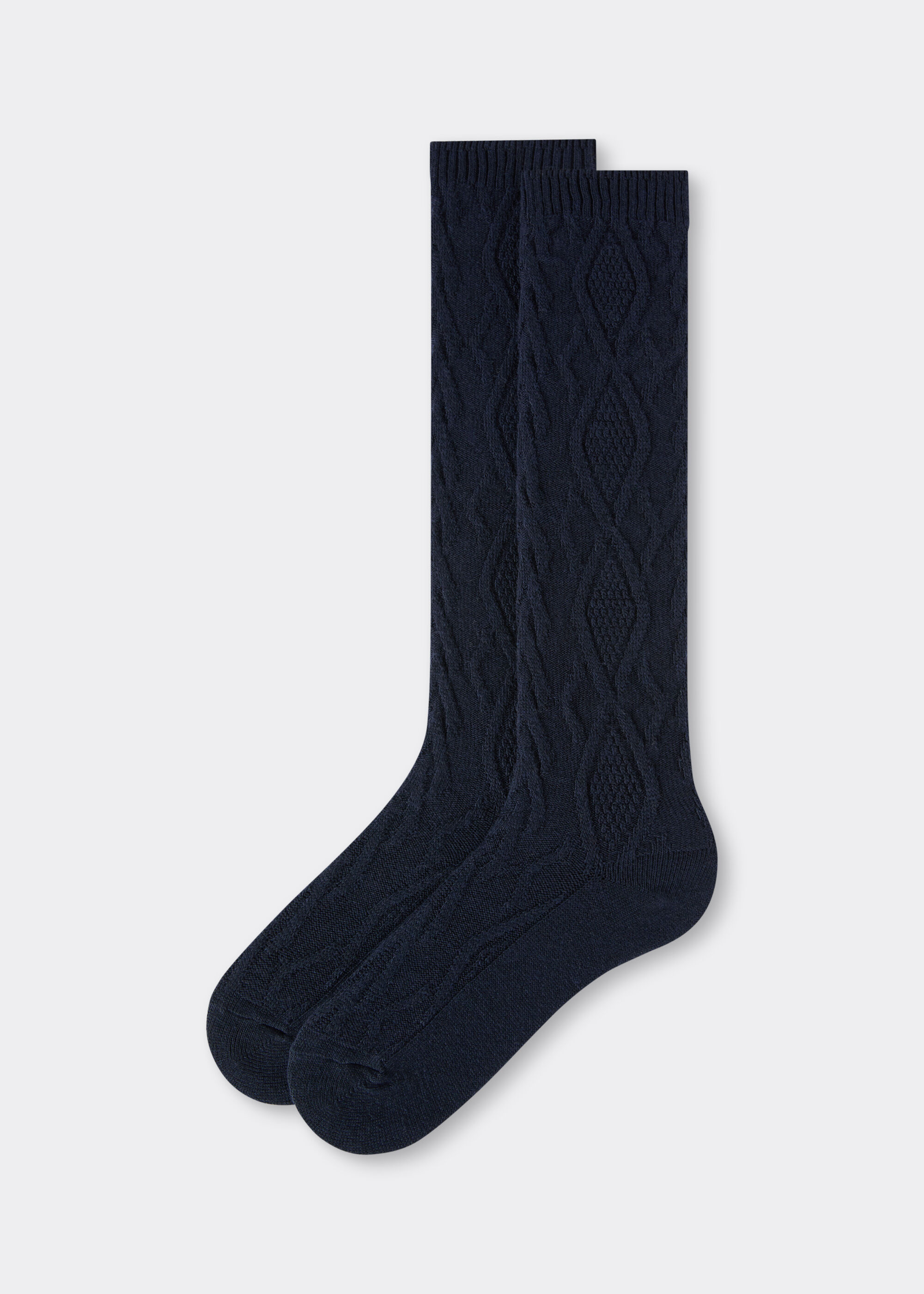 Lange Socken mit Kaschmir und Zopfmuster
