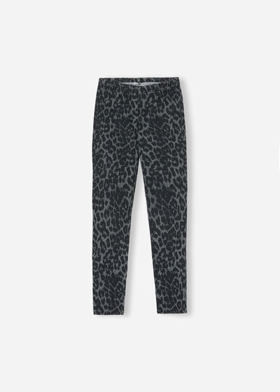 Girls’ Animal Print Thermal Denim Leggings