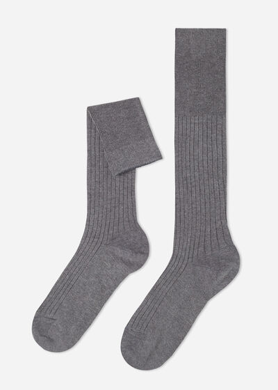 Calcetines Largos en Cachemira Acanalada Hombre