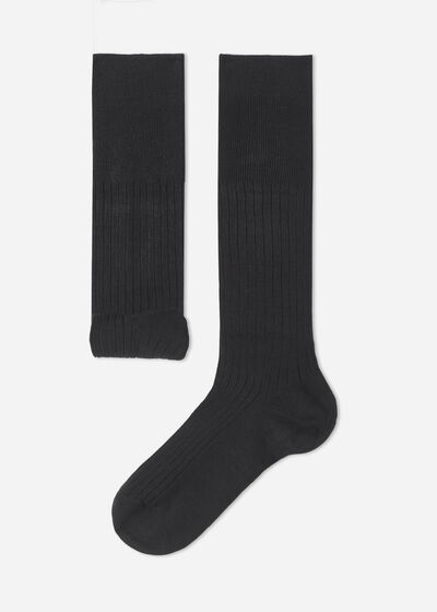 Calcetines Largos en Cachemira Acanalada Hombre