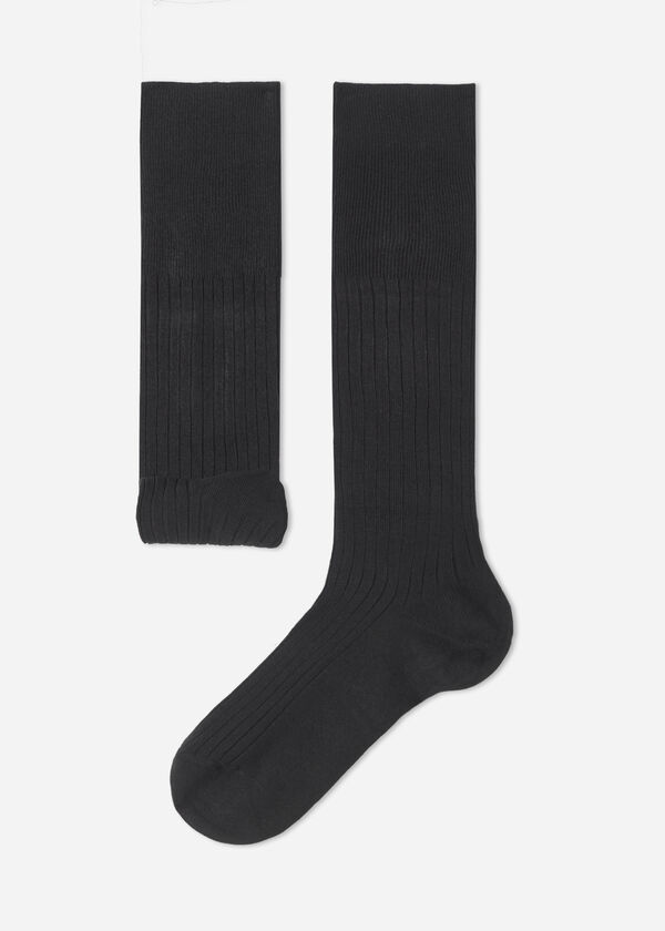 Calze Lunghe con Cashmere a Coste da Uomo