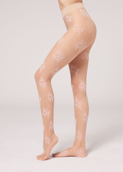 Floral and Micro Polka Dot 40 Denier Tulle Tights