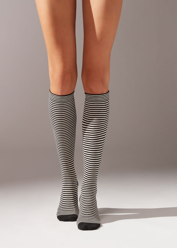 Glitter Striped Long Socks with Cashmere