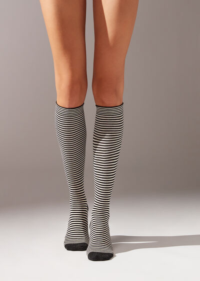 Dlhé pásikované kašmírové ponožky s trblietavým vláknom