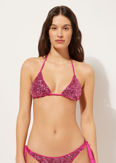 Triangle Bikini Top with Removable Padding Glowing Surface
