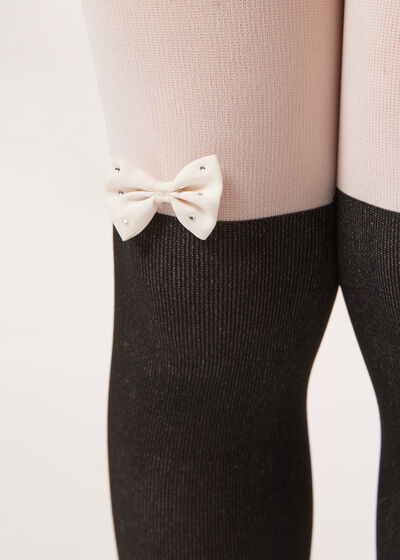 Girls’ Longuette Tights with Diamanté Appliqué Bow