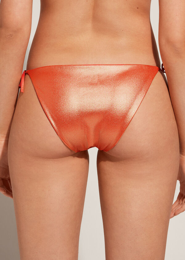 Coated-Effect Tie Bikini Bottoms Antigua