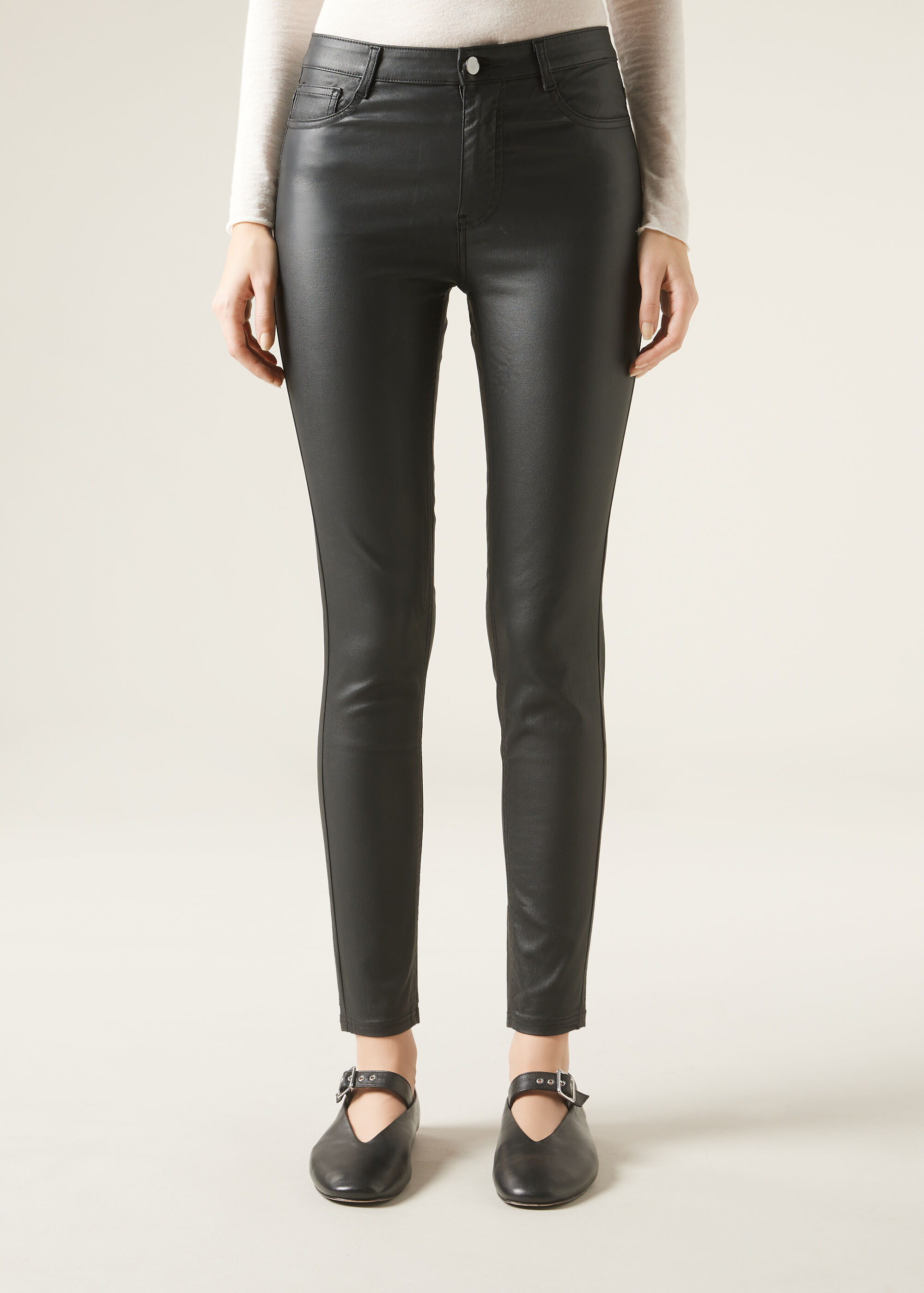Smala leggings med lädereffekt